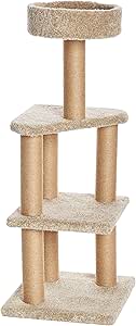 Amazon Basics Torre multinivel para gatos con postes rascadores para uso en interiores, color beige, L (45L x 45W x 117H cm)