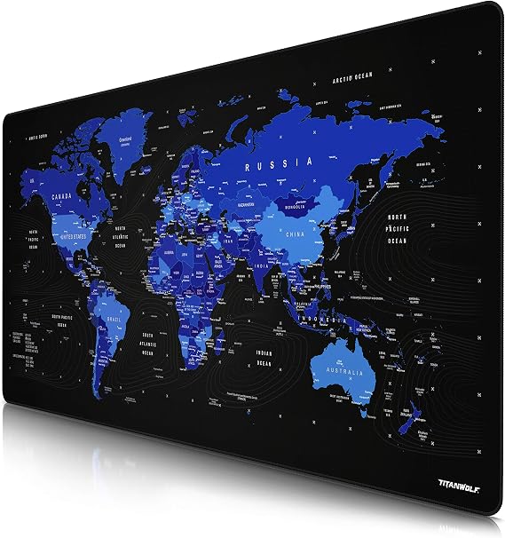 CSL – Alfombrilla de ratón de Gran tamaño 1200 x 600 mm, diseño de Mapa del Mundo, Gran tamaño, Mejora la precisión y Velocidad – XXL Gaming para Logitech ratón y Teclado – Azul
