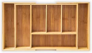 Relaxdays Cubertero Cajón Extensible, 5 a 7 Compartimentos, Bandeja Cubiertos, 5 x 48,5 x 28 cm, Bambú, Marrón Natural