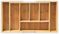 Relaxdays Cubertero Cajón Extensible, 5 a 7 Compartimentos, Bandeja Cubiertos, 5 x 48,5 x 28 cm, Bambú, Marrón Natural