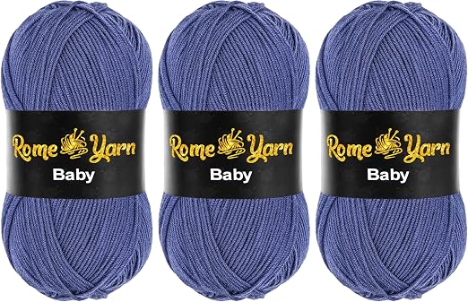 Baby Yarn #3 Light Worsted DK - Hilo acrílico antibolitas para tejer y ganchillo (paquete de 3, 604 azul marino)
