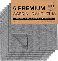 SUPERSCANDI 6 Piezas Paños de Cocina - 100% Biodegradables y Compostables | Trapos de Cocina Reutilizables, Aptos para Alimentos y Sin Plástico | Bayetas para Todas Las Superficies, Gris