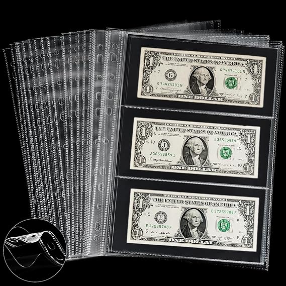 PENPRIS 300 Bolsillos para Billetes álbumes página de Recambio para - 50 Hojas 11 Agujeros para Billetes a Doble Cara en Material PP para álbum de Papel Moneda para coleccionar Euros PCP0150