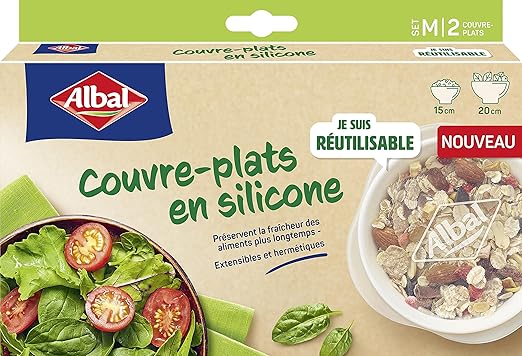 ALBAL Lot de 2 Couvre-plats en Silicone (15cm et 20cm), Couvre-plat réutilisable pour réfrigérateur, congélateur et micro-ondes, Couvercle en silicone extensible et résistant
