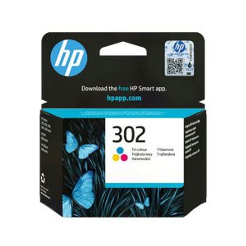 HP 302 F6U65AE, Cartucho de Tinta Original Tricolor, Compatible con impresoras de inyección de tinta HP DeskJet 1110,2130,3630; ENVY 4520; OfficeJet 3830,4650,5220,5230