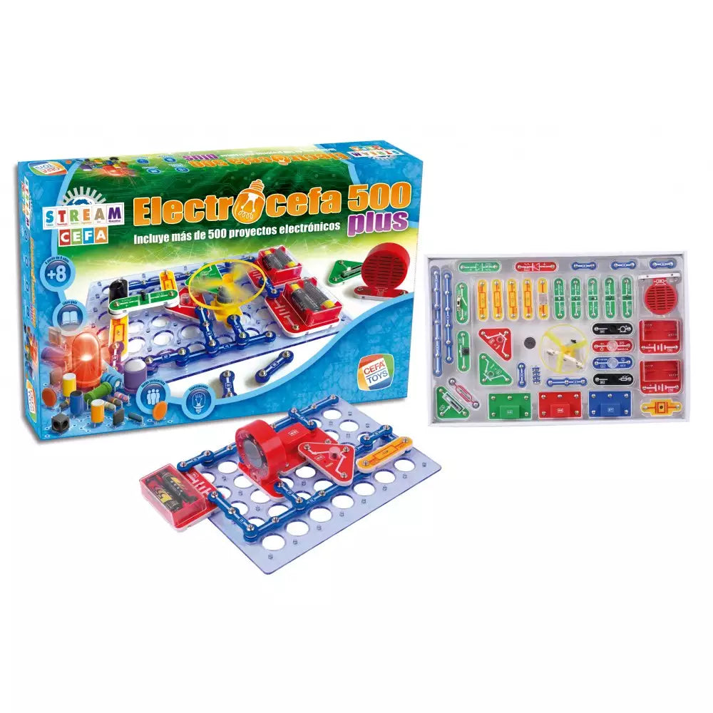 Cefa Toys - Electrocefa 500 Plus, Juego Educativo, Incluye 500 Circuitos y Proyectos de Electricidad, con Sonido, Bombillas y Alarmas, Apto para Niños a Partir de 8 Años