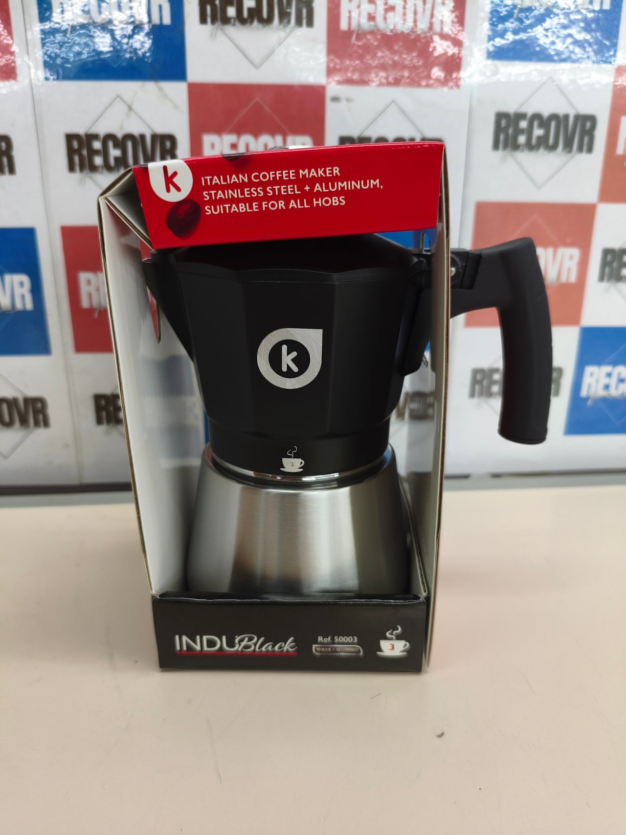 Cafetera Italiana INDU Black 3 tazas