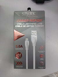 Cable de Carga rápida, USB a Lightning, Salida 3.0A, 3m de cable SPARK