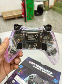 NK Mando para PS4 / PC/Android - Inalámbrico Controller con Vibración, 6 ejes, 2 botones MACRO, 7 Modos de Luz LED, Panel Táctil, Entrada para Auriculares, Cable de Carga incluido - Negro Transparente