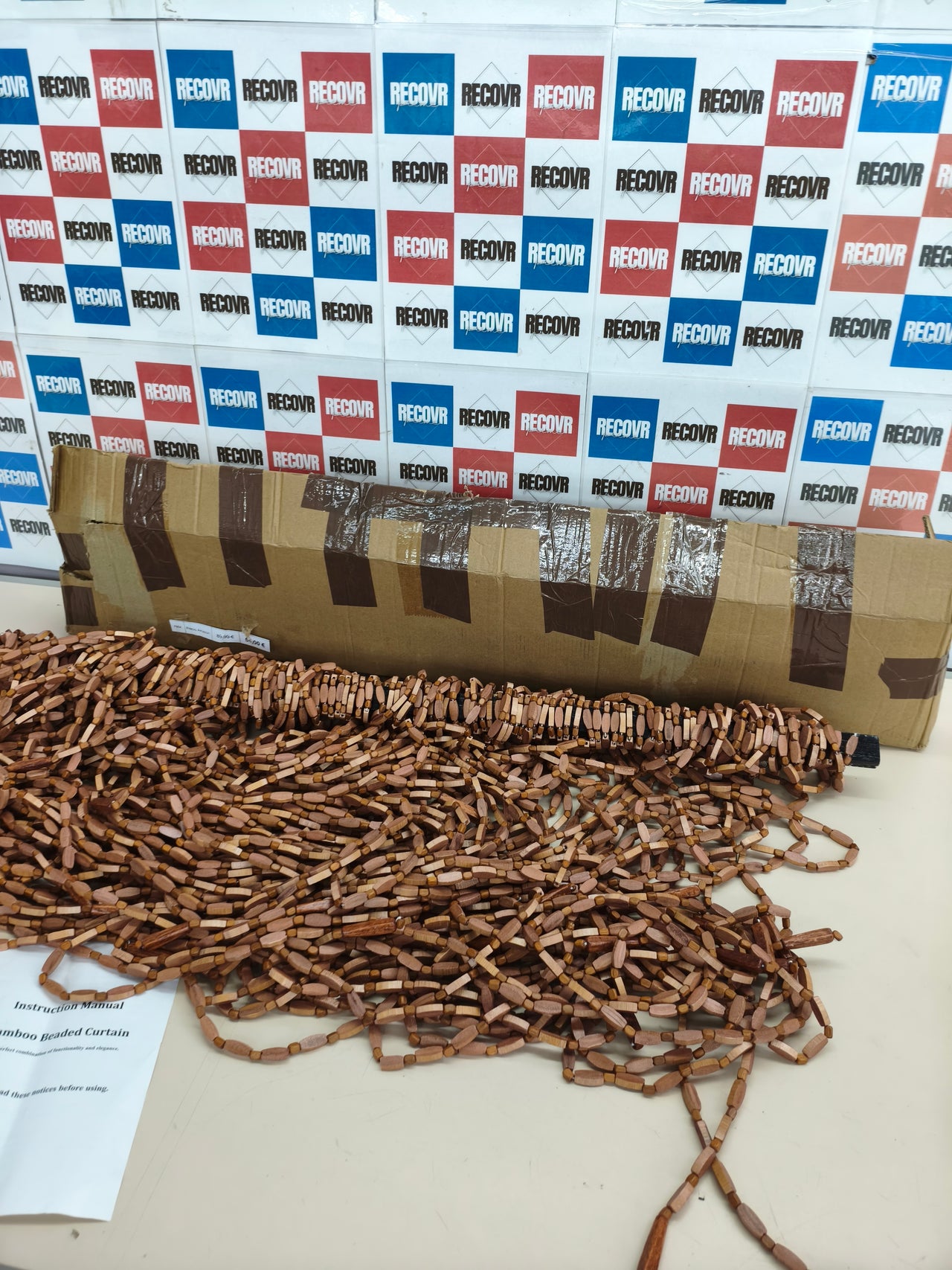 Cortina de perlas de madera marrón 90x195 cm hecha a mano 52 hebras