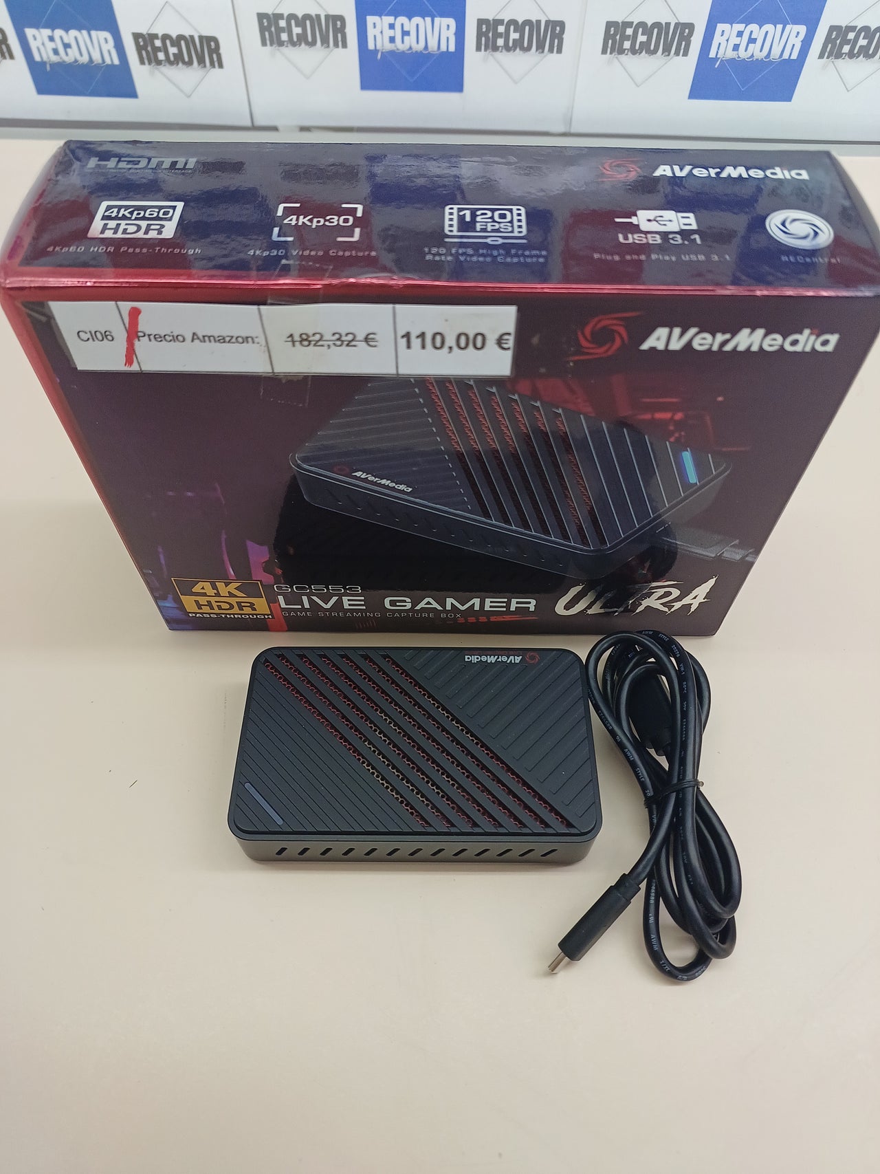 Capturadora vídeo YouTubers, Streamers, Switch, PS4 AVerMedia Live Gamer ULTRA GC553, 4KP60 HDR Pass-Through, USB 3.1, Latencia ultrabaja, Plug and Play, 4K,