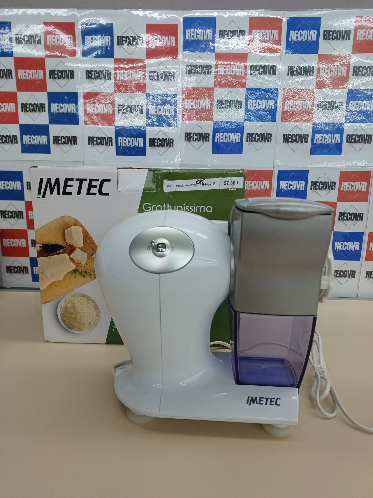 Rallador Eléctrico 150 W, Rodillo De Acero Inoxidable, Tolva De Aluminio, Recipiente Extraíble Con Tapa Frescura, Sistema De Seguridad,  Imetec Grattugissima