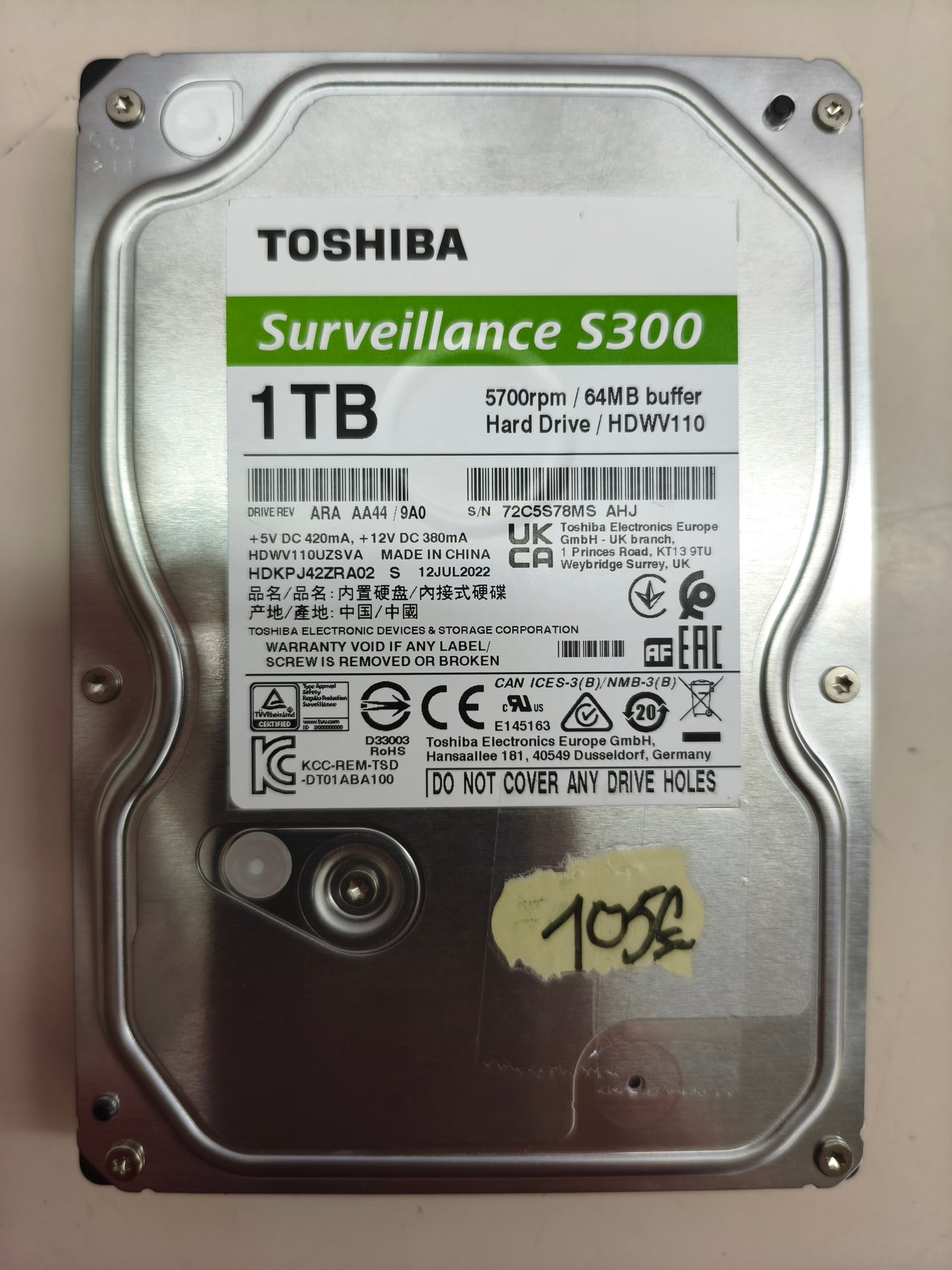 Disco Duro Toshiba Surveillance S300 1TB