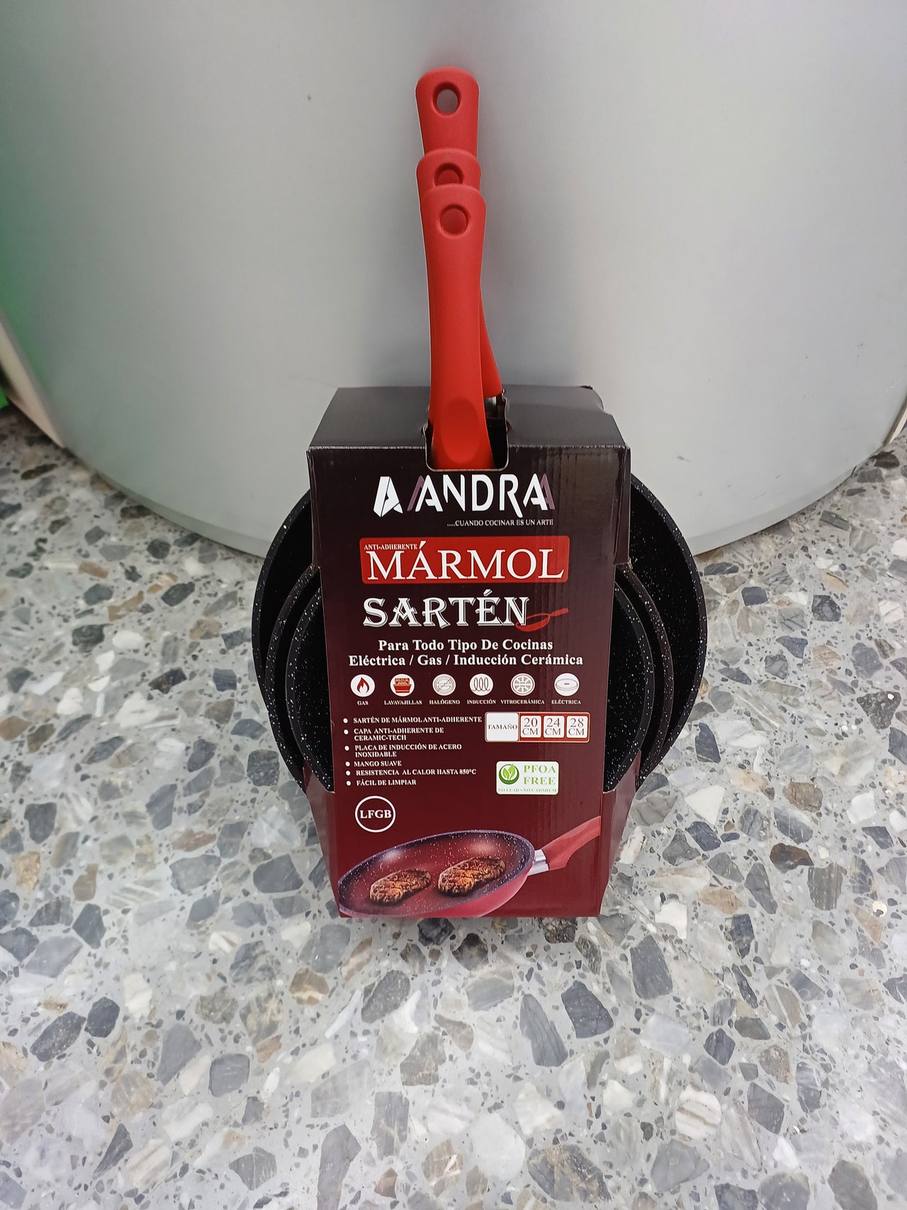 Set de 3 Sartenes de Mármol Antiadherente, placa de inducción de acero inoxidable ANDRA