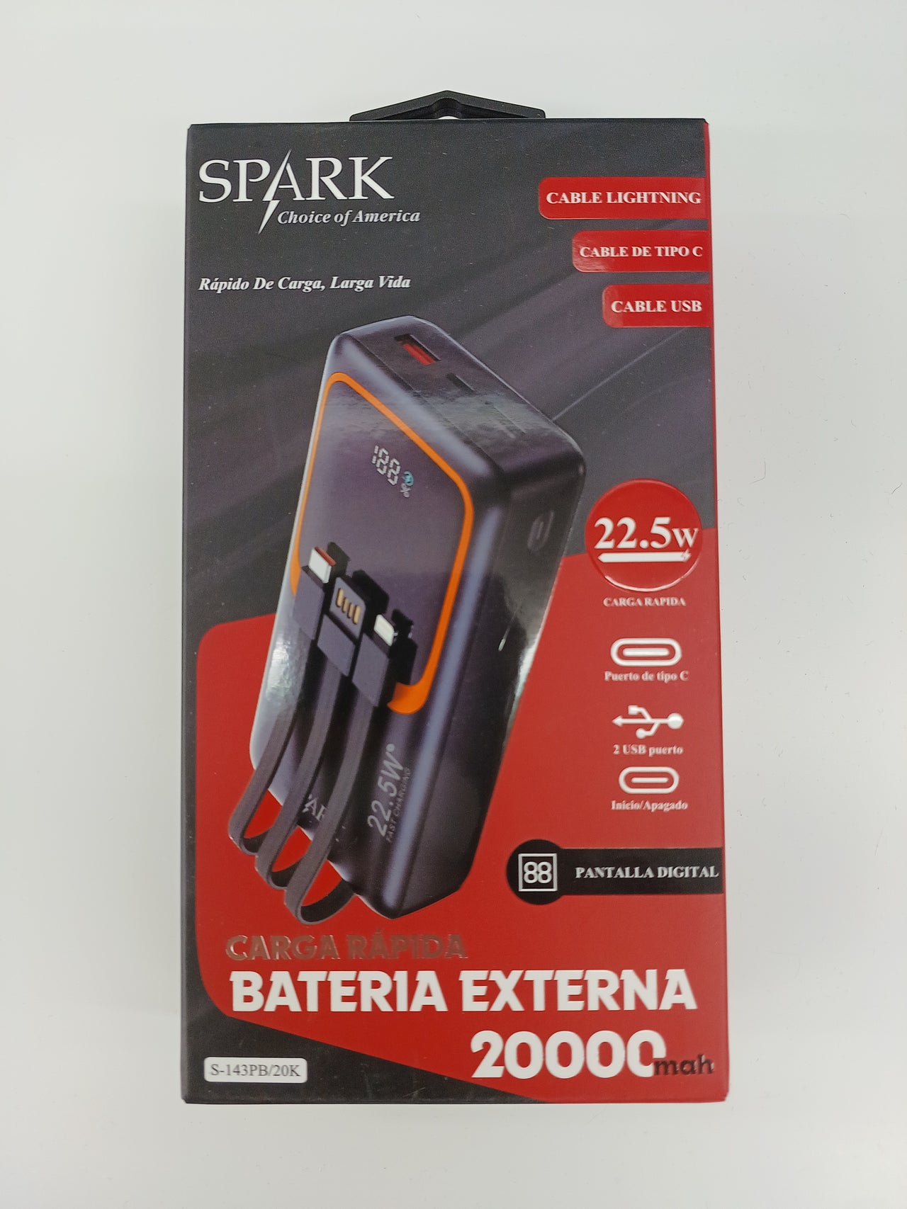 Powerbank - Batería externa Spark, Carga rápida. S-143P/20K