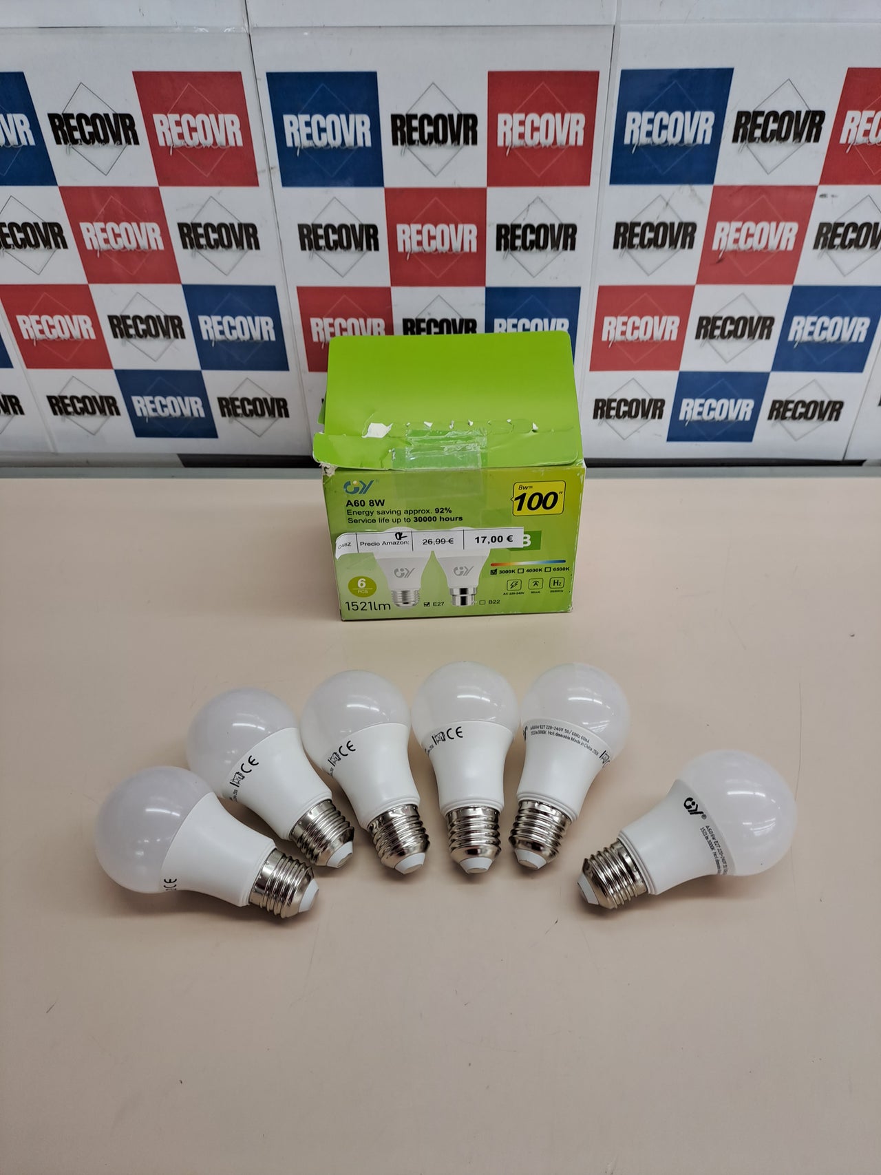 Bombillas LED E27 8W 1521lm cálidas 6 uds GY