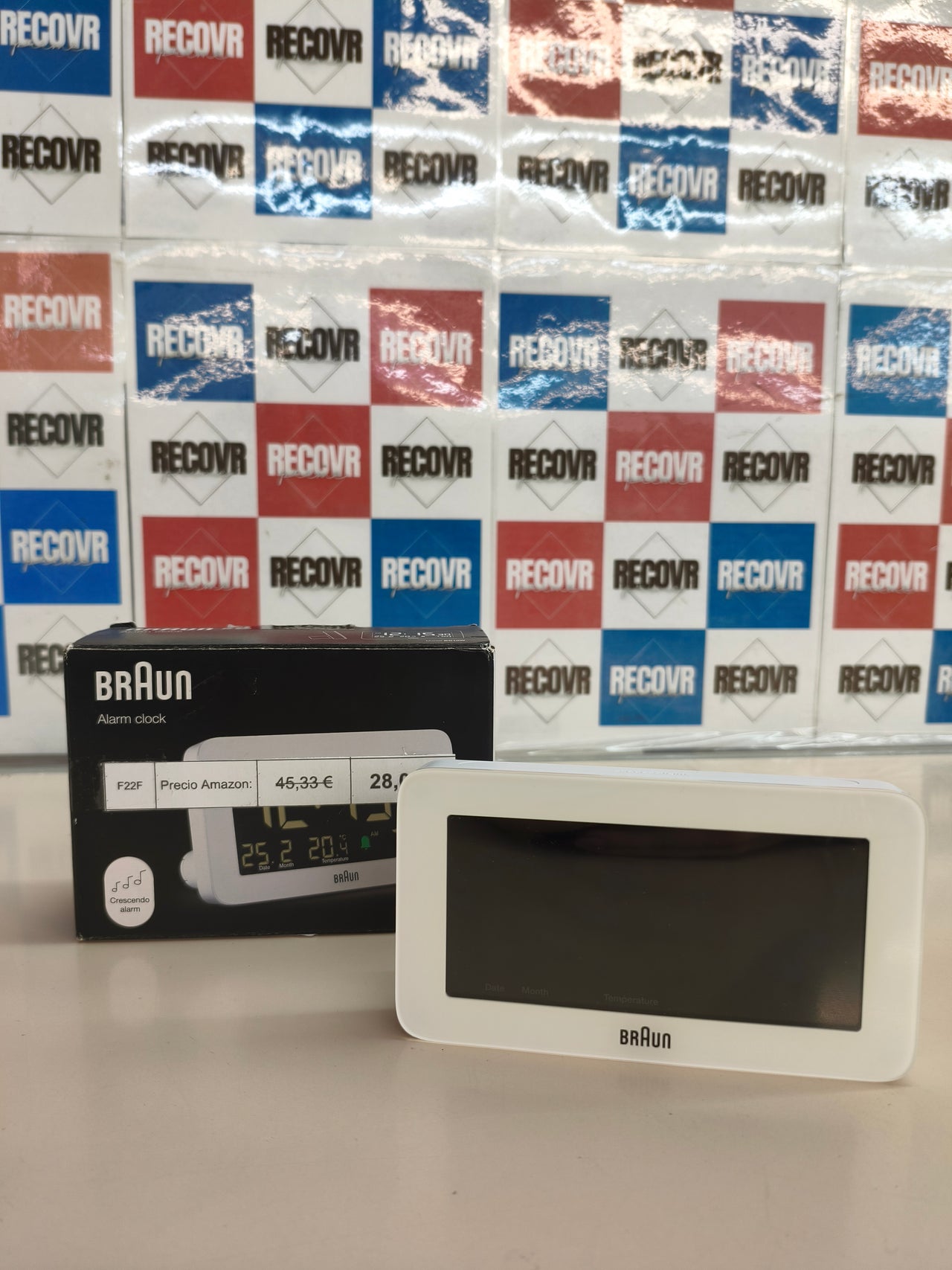 Braun BC10W, despertador digital con fecha, temperatura y alarma, blanco