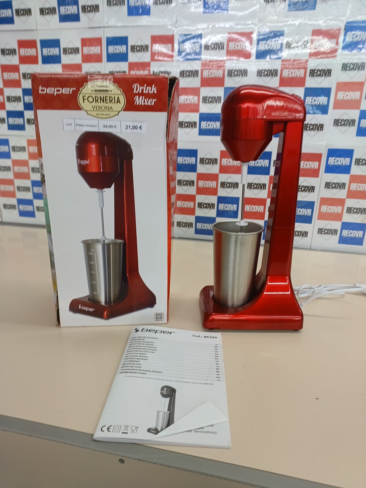 Batidora Eléctrica Beper para Batidos 0,5 L Roja
