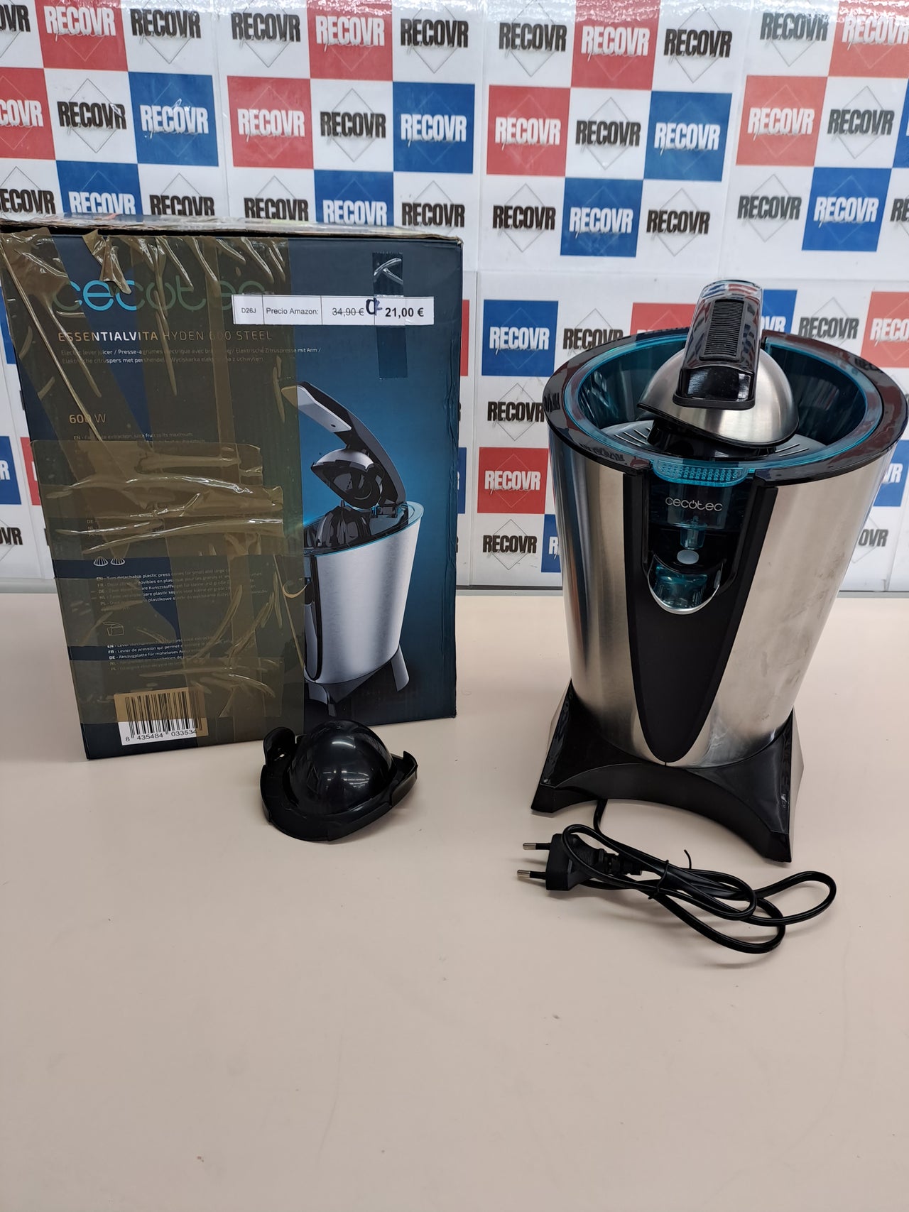 Exprimidor 600W brazo acero inox antigoteo Cecotec