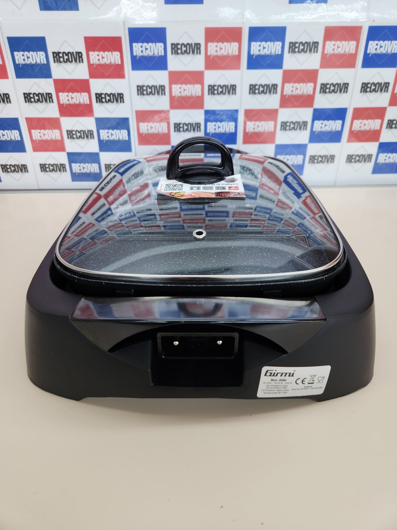 Girmi BQ90 Griglia & Barbecue - Tapa de vidrio templado, ajuste de temperatura, 2200 W, negro