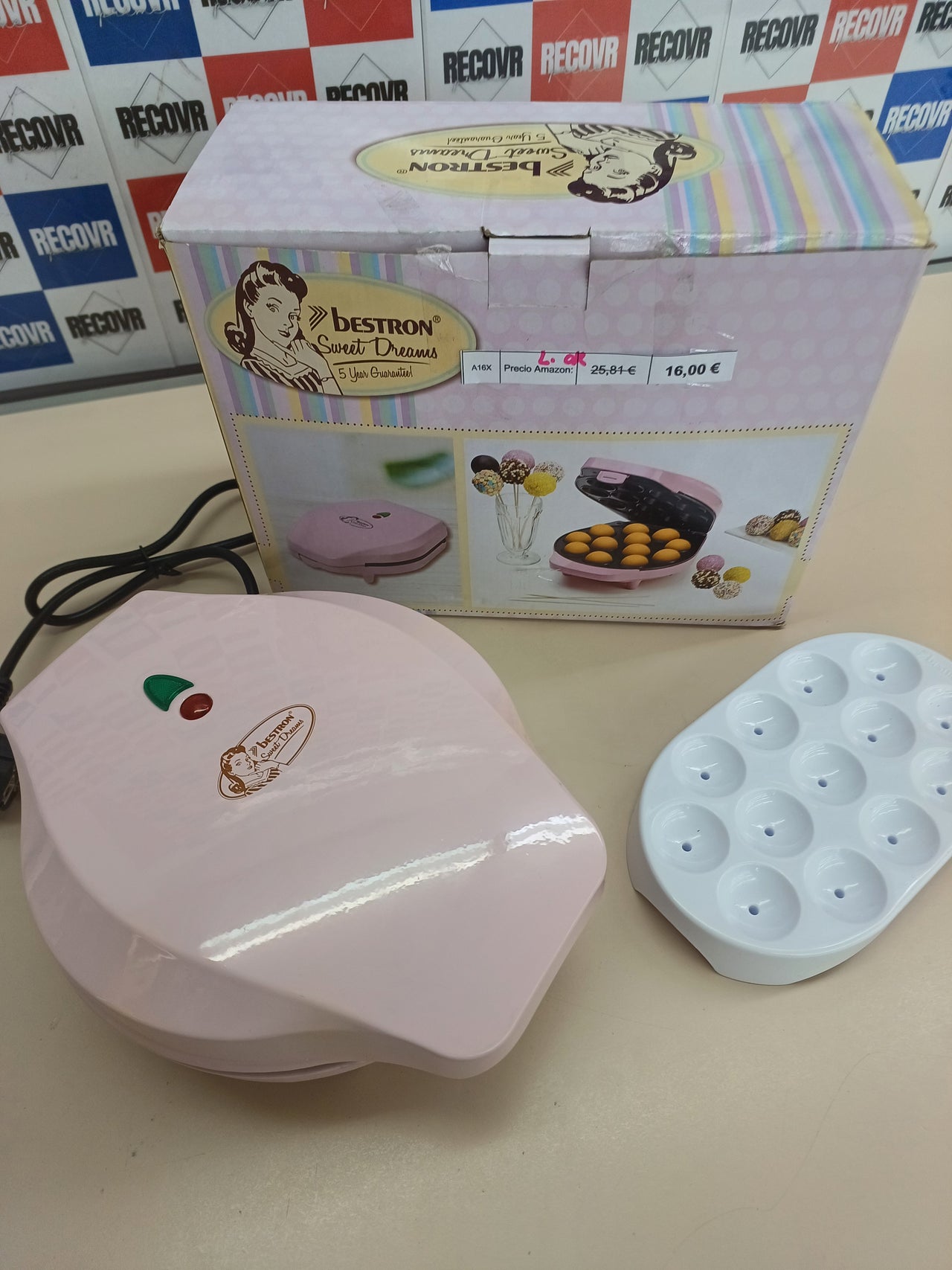 Gofrera 12 Cake-Pop-Sticks, Cake-Pop's en Diseño Retro, Bestron Tenedor &  recubrimiento antiadherente, Colección Sweet Dreams, Color: rosa