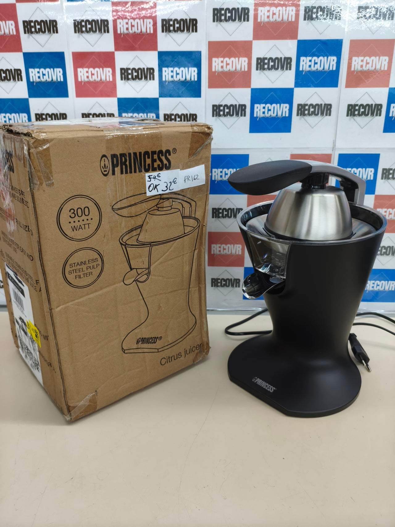 Exprimidor de palanca 300 W con 2 conos inox