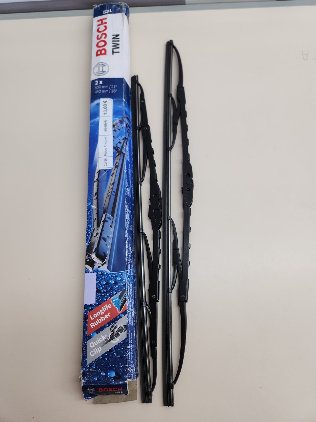 Escobillas Limpiaparabrisas Bosch Twin 531 – Juego Frontal (530mm/450mm) para Parabrisas