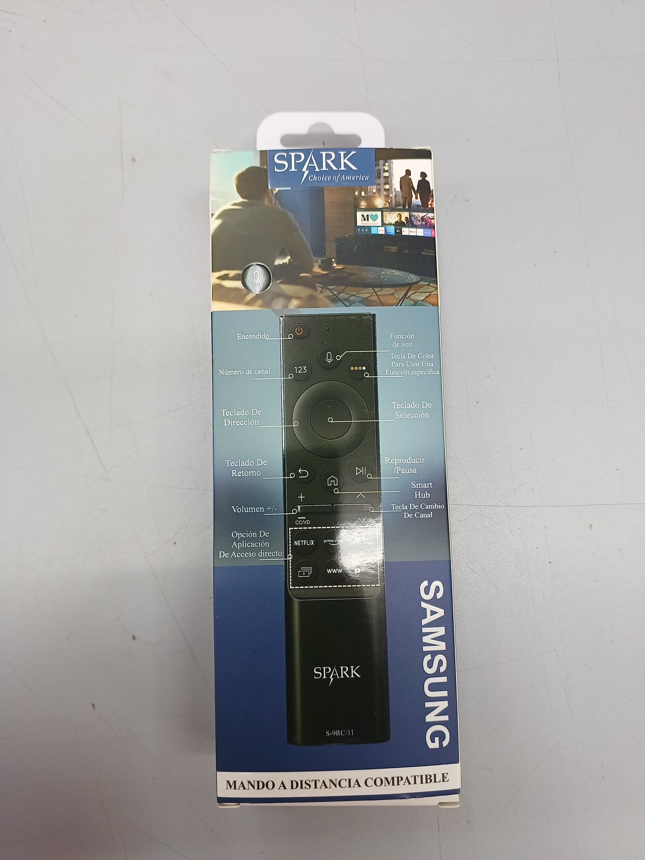 Mando compatible con TVs Samsungs, LCD/LED, no requiere configuración, códigos Samsungs preinstalados, Bluetooth, función de voz S-9RC/11