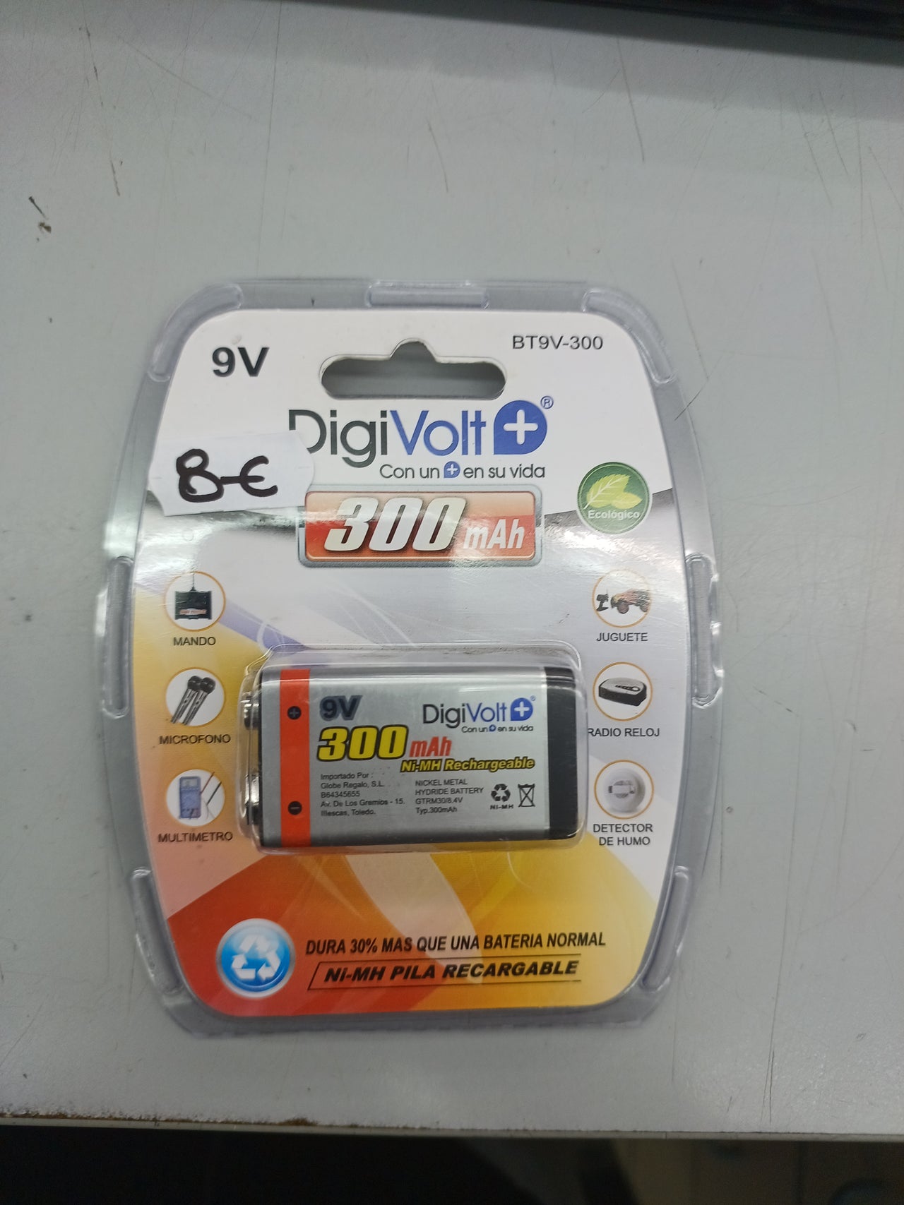 Pila 9V recargable 300mAh DigiVolt BT9V-300