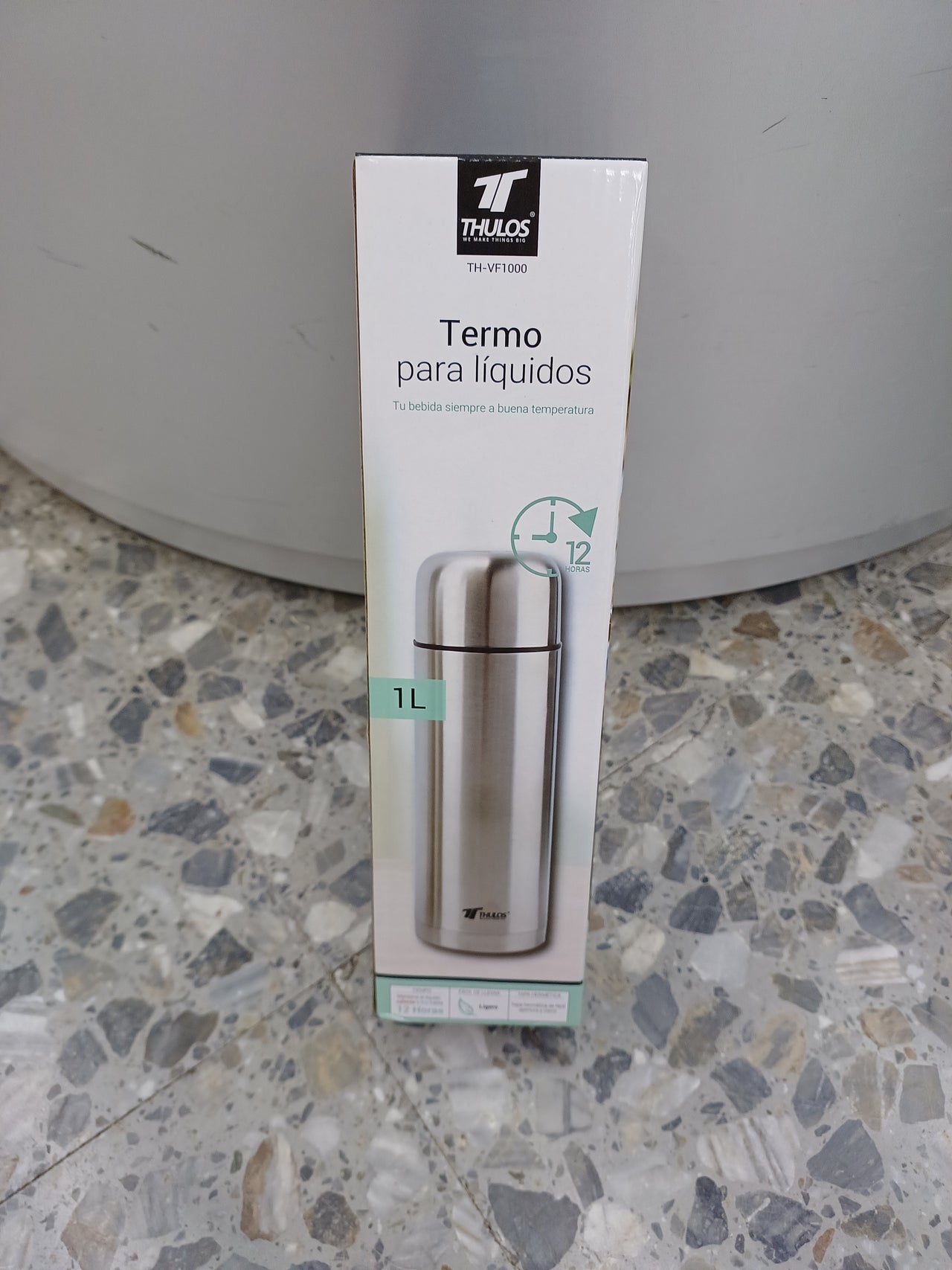 Termo para líquidos caliente/frío, ligero, 1L, hasta 12h, doble aislamiento de acero inoxidable, THULOS TH-VF1000