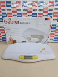 Báscula 20 kg para bebés, con superficie curvada y segura, función de tara y retención para bebés que patalean, medición y visualización en pasos de 5 g Beurer BY 80