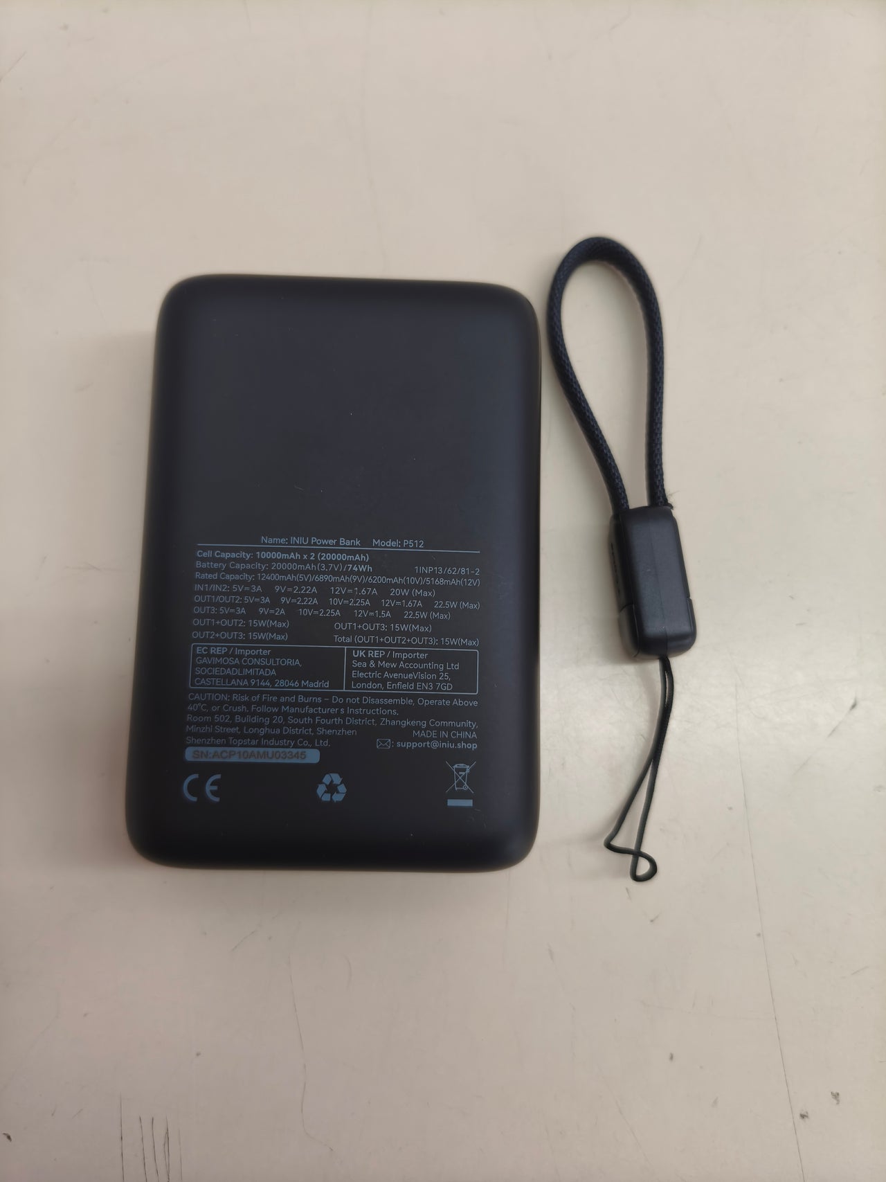 Power bank INIU de 20.000 mAh y 22,5 W con cable USB-C