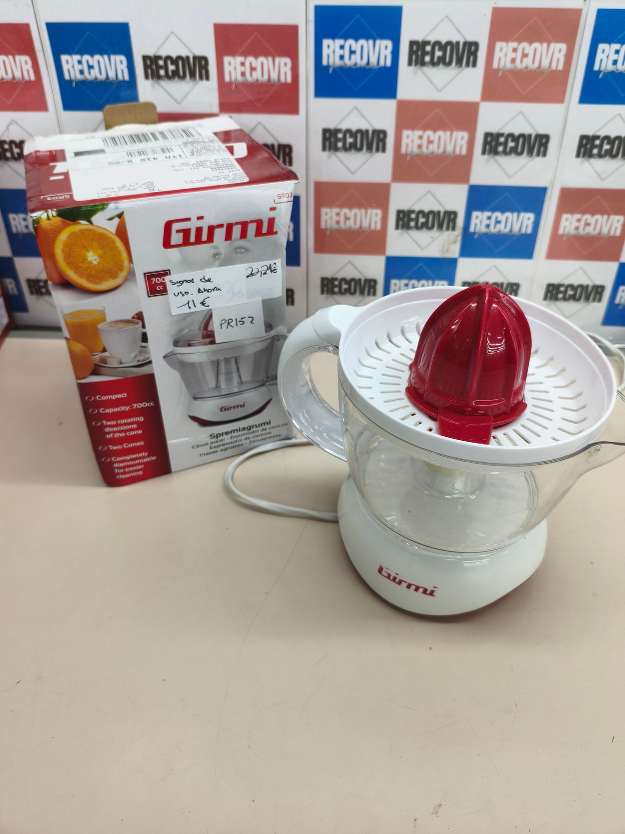Girmi Sr02 Prensa De Cítricos Eléctricos 0,7 L 25 W Rojo, Blanco