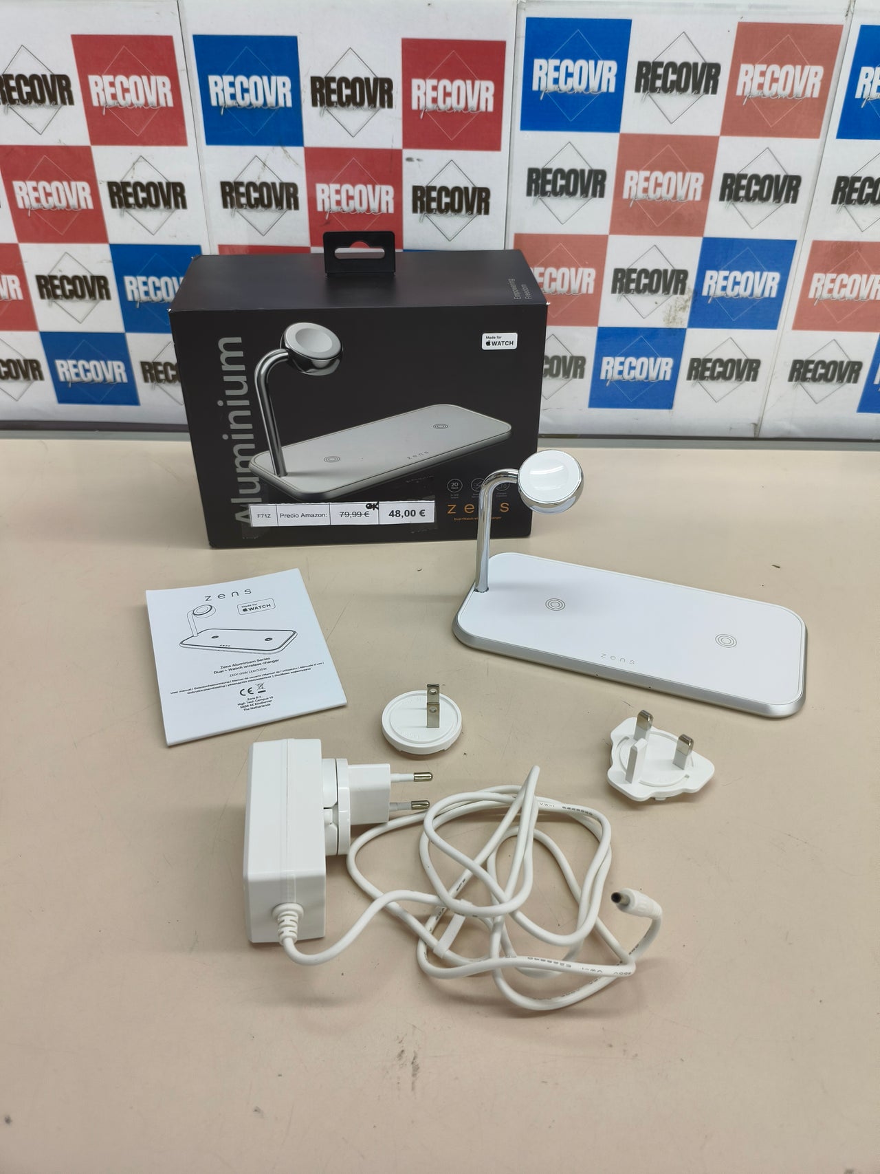 Base de carga inalámbrica Zens Dual+Watch 10 W blanca