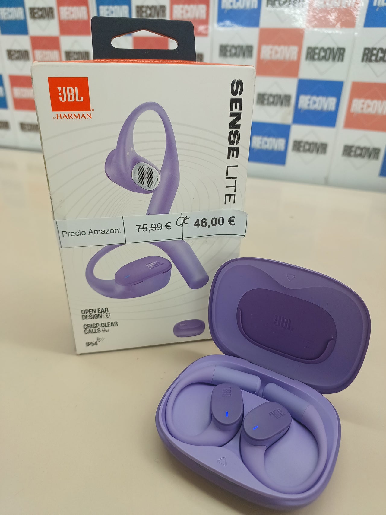 Auriculares inalámbricos abiertos JBL Sense Lite violeta con gancho para oreja