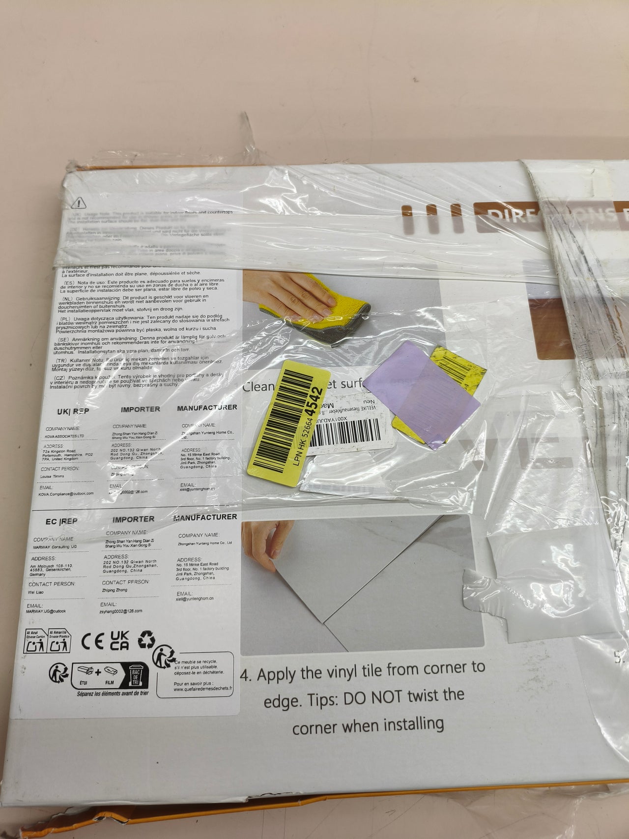 Suelo vinílico autoadhesivo efecto mármol beige VEELIKE 60x30 cm 12 piezas