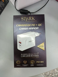 Cargador de carga rápida, PD a QC, 65W, Puerto Dual para Portátil SPARK