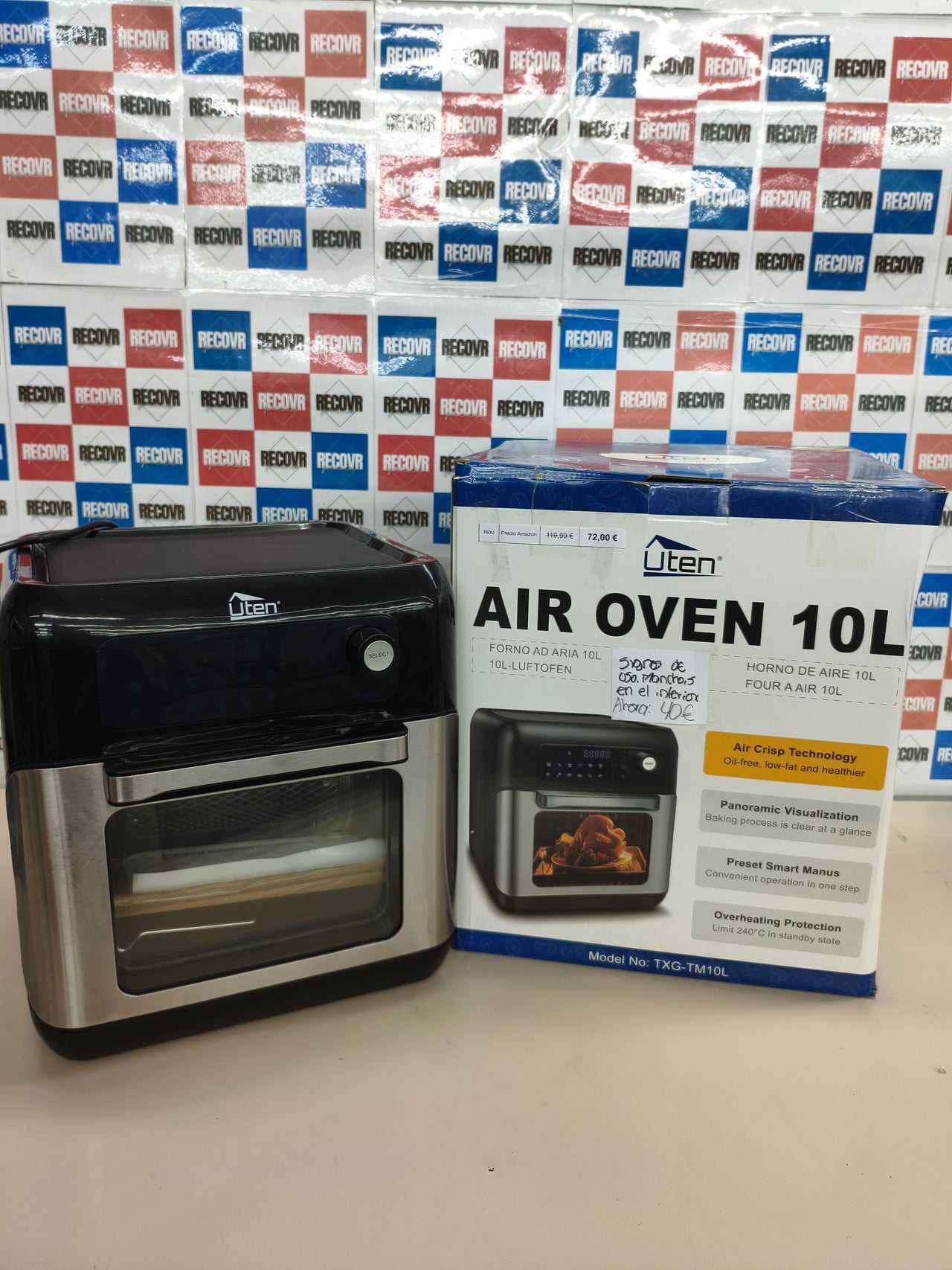 Freidora de aire Uten 10L 1500W con pantalla táctil y 12 programas