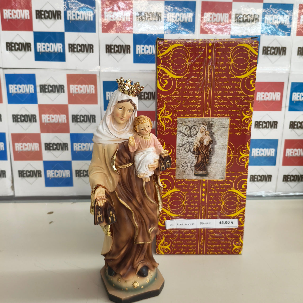 Figura Virgen del Carmen pintada a mano, 30 cm