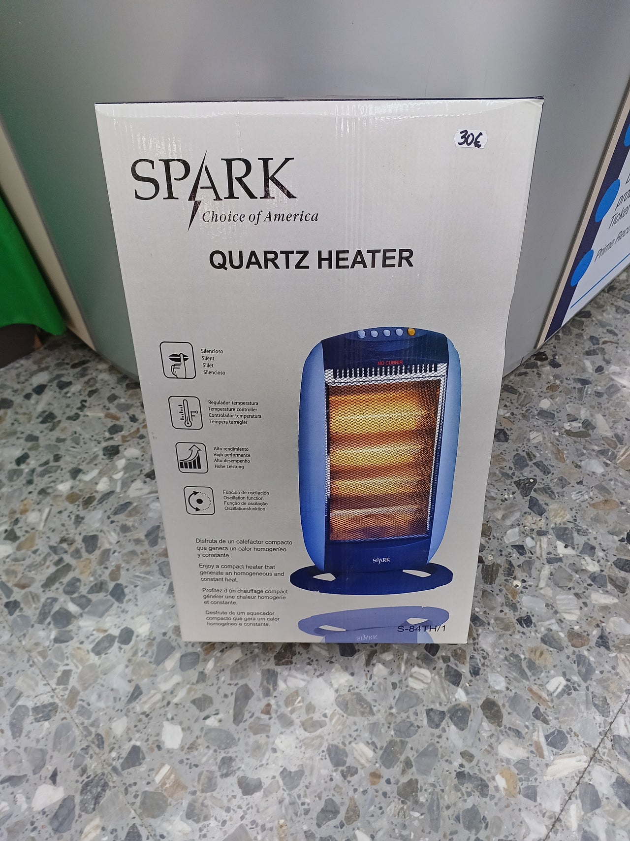 Calefactor de cuarzo 1600W, silencioso, 4 potenicas, regulador de temperatura, función de oscilación SPARK S-84TH/1