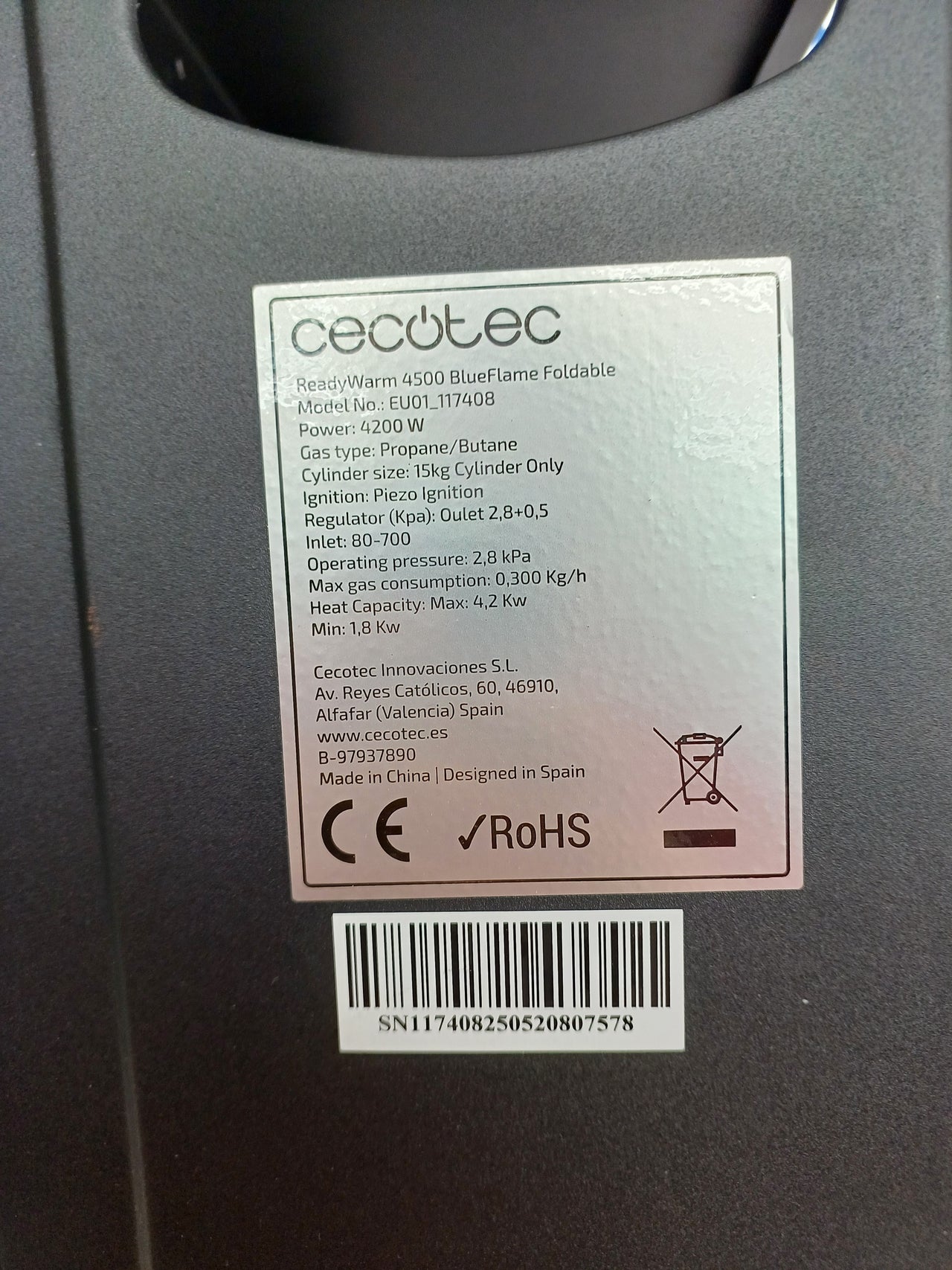 Estufa de gas llama azul plegable 4200 W 2 niveles – Cecotec