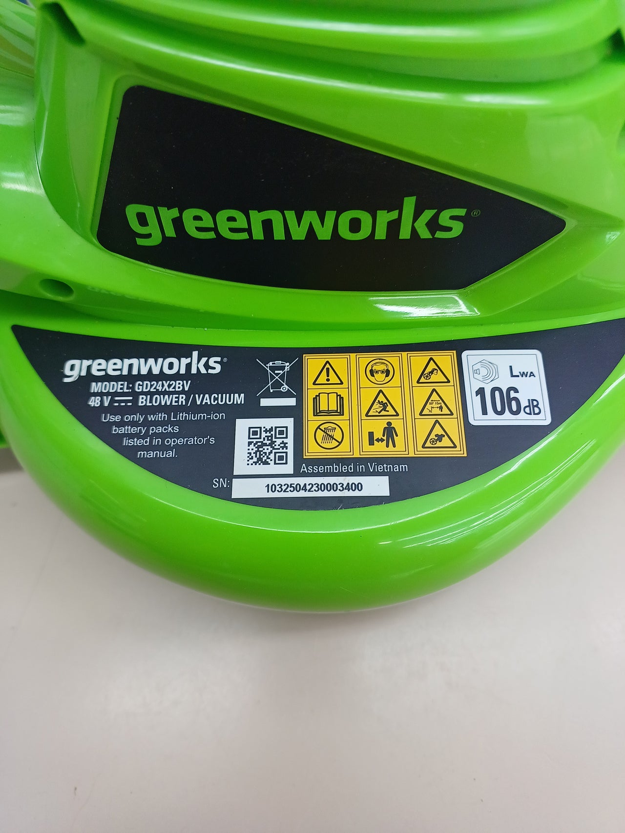 Aspirador Soplador Hojas Greenworks GD24X2BV