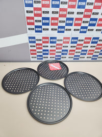 Set 4 Bandejas Pizza, Redondas, Moldes Horno Perforados, Antiadherentes, ∅32 cm, Acero, Masa Casera, Antracita Relaxdays Knusper