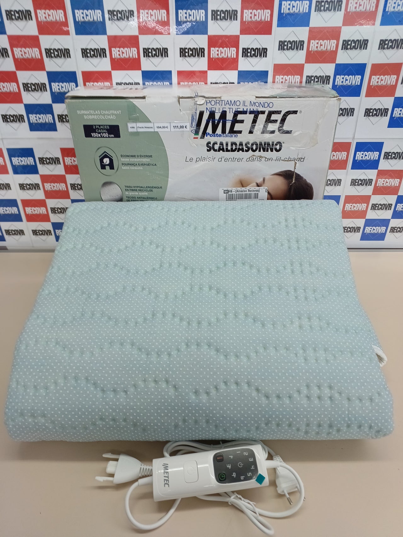 Calientacamas doble 150 x 160 cm, Calentamiento rápido, Temperatura constante y personalizable, Tejido acolchado hipoalergénico lavable, Made in Italy, Control 6 temperaturas Imetec Adapto Recreo