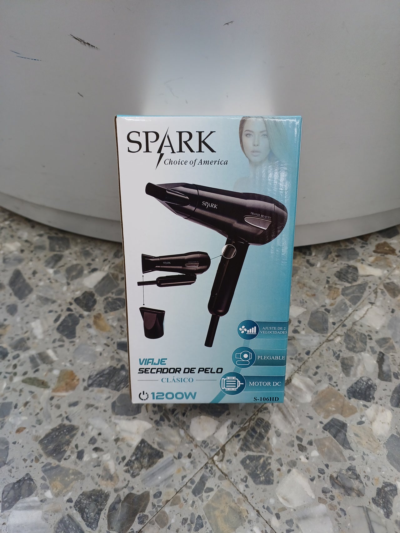 Secador de pelo para viaje Spark, ajuste de 2 velocidades, plegable, 1200W, S-106HD