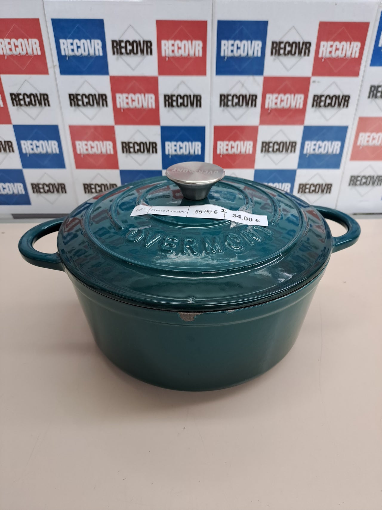 Olla hierro fundido 24cm esmaltada inducción azul Overmont