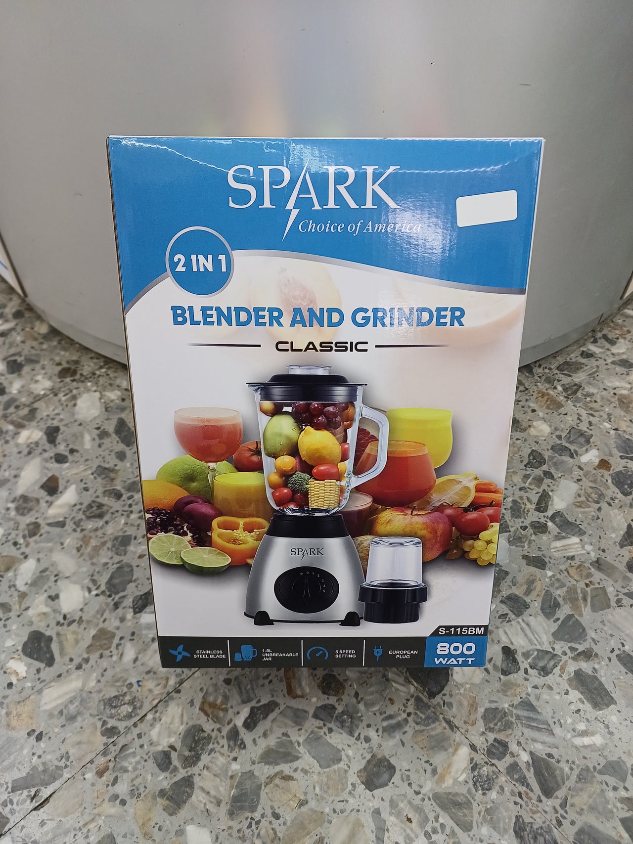 Licuadora y Picadora, 800W, 1,5L de capacidad, Jarra de cristal, 5 velocidades, SPARK S-115BM