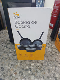 Batería de Cocina 5 piezas, tecnología Antiadherente, asas de silicona Oryx