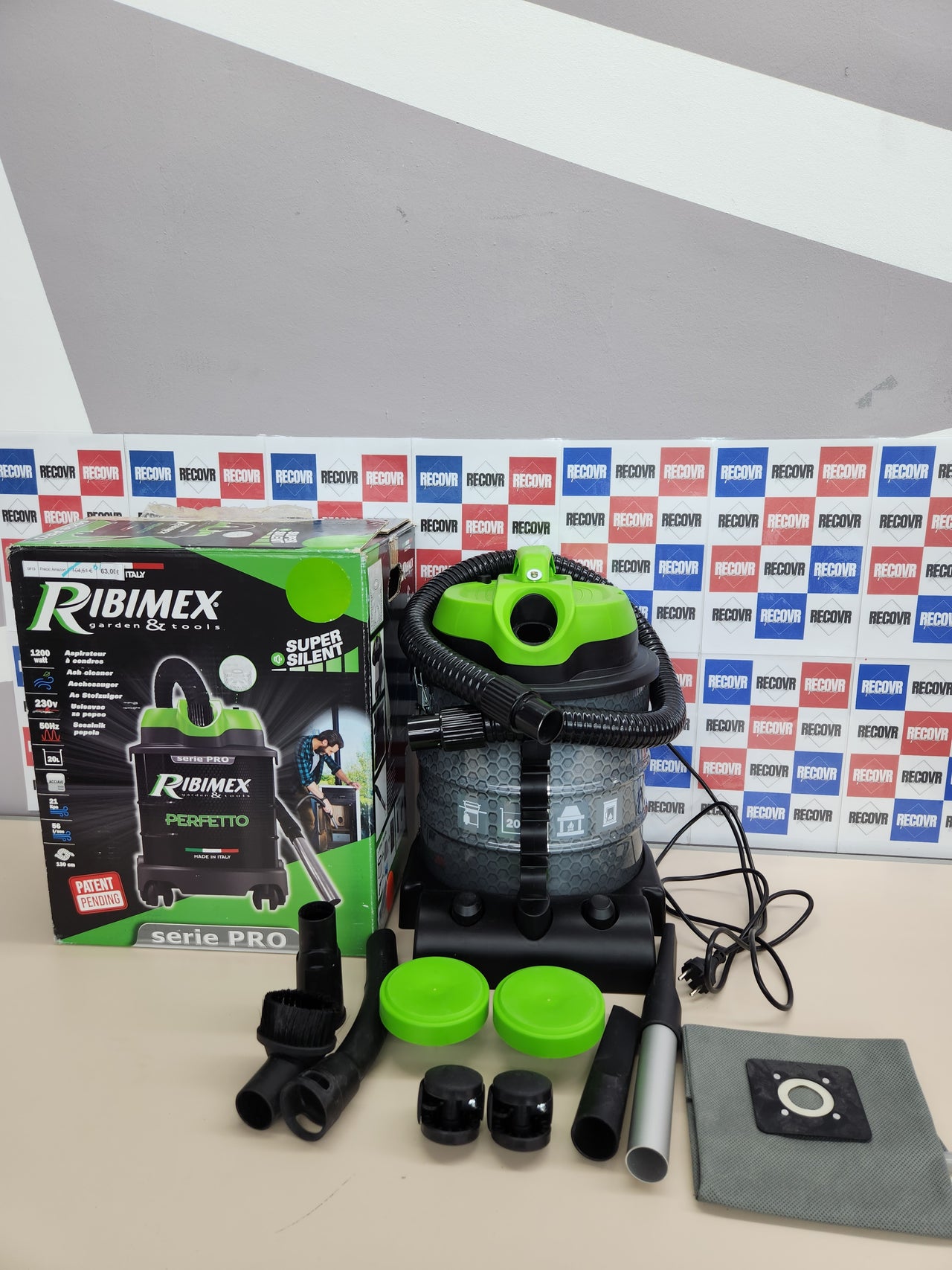 Aspiradora de Cenizas RIBIMEX Perfetto, Plástico y Metal, Negro y Verde