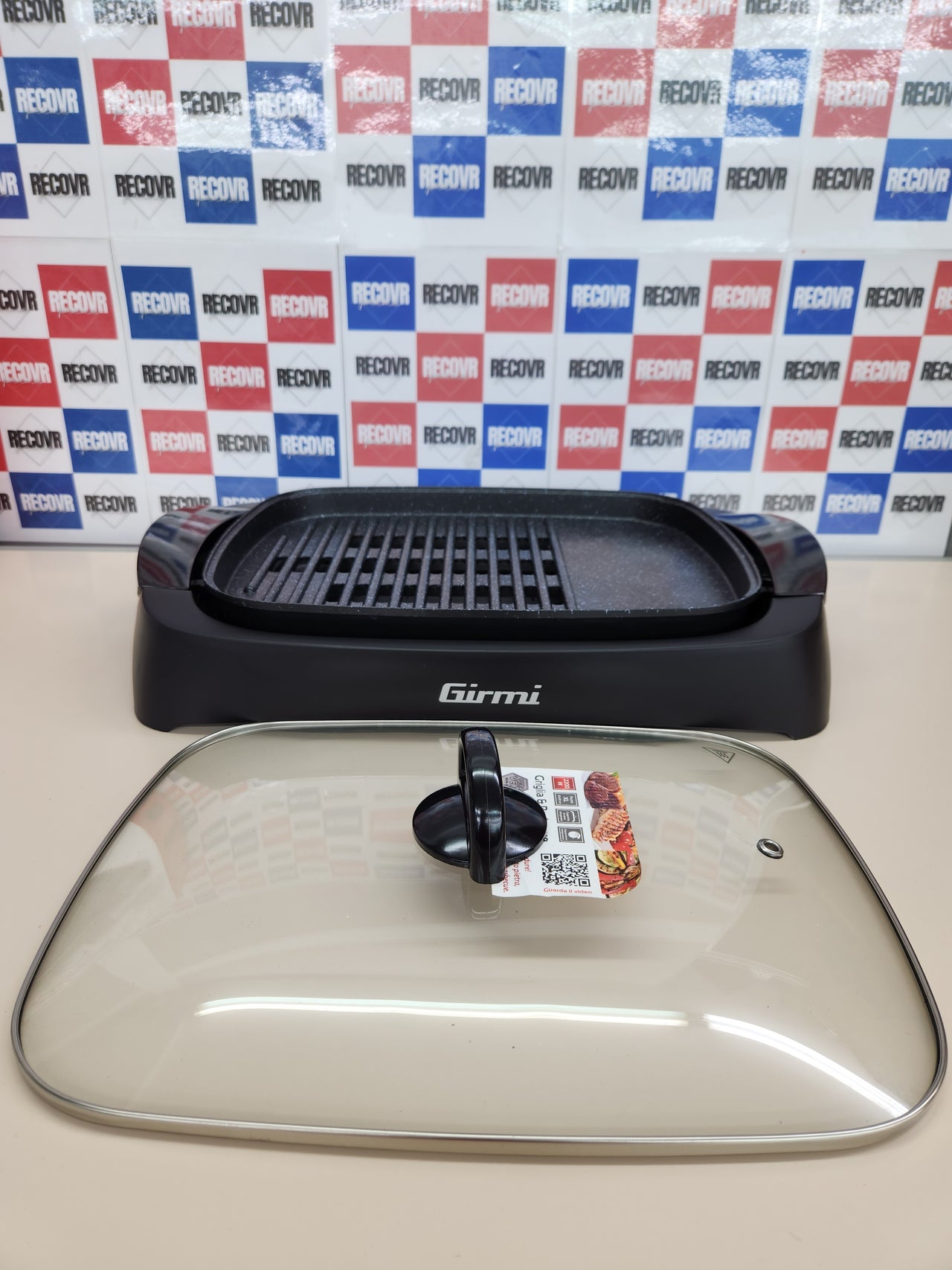 Girmi BQ90 Griglia & Barbecue - Tapa de vidrio templado, ajuste de temperatura, 2200 W, negro